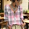 Women's Casual Plaid V-Neck Ruffle Blouse with Tie Neck