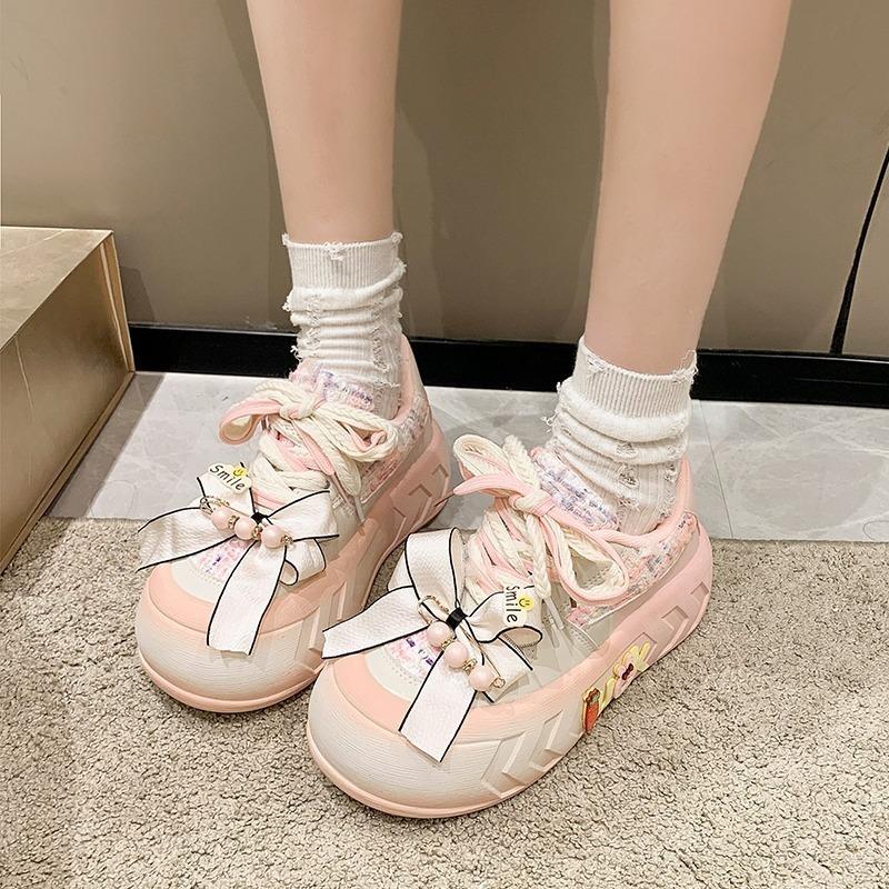 Fashion 5CM New Designer Cute Butterfly Knot Women Sneakers Big Toe Platform Fashion Shoes Slip On Skateboard Walking Tennis for Girls