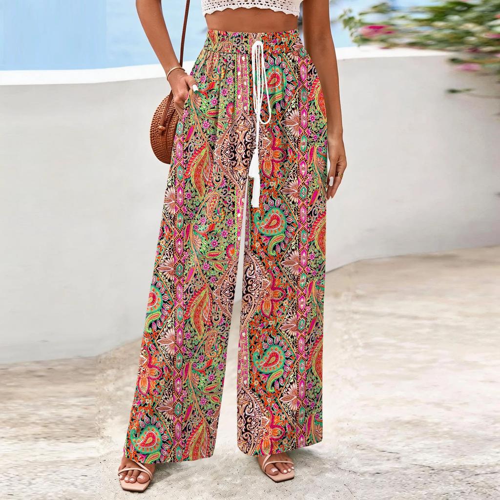 Women's Wide-Leg Casual Flowy Floral Print Pants