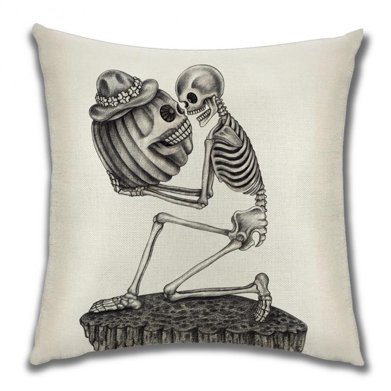 45*45cm Halloween Pillow Cover Cartoon Pumpkin Skull Antasy Witch Castle Flax Sofa Cushion Cover Home Textile Rooms Decorations