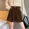 Autumn Women's High-Waisted Versatile Corduroy Wide-Leg Shorts – A-Line Slimming Style for 2023.