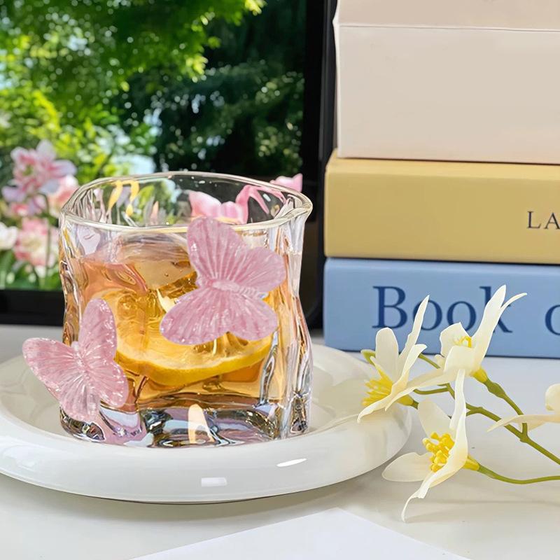 200Ml Butterfly Crystal Glasscup Ins Transparent Beer Juice Milk Glass New Home Exquisite Irregular Whiskey Decorative Glass
