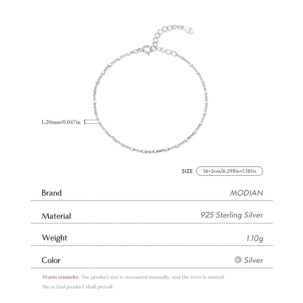 MODIAN 925 Silver Fashion Simple Geometric Beads Link Chain Charm Bracelets For Women Daily Office Fine Jewelry