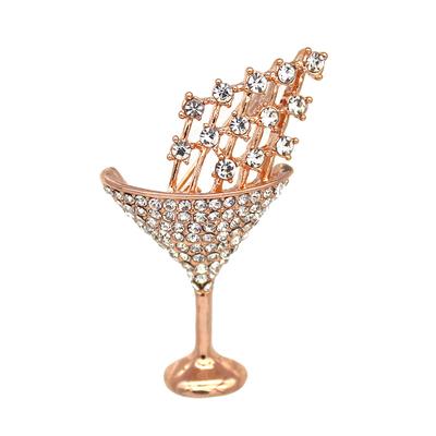Cocktail Cup Brooch Female Alloy Diamond Corsage Creative Anti-Light Pin Clothing Accessories