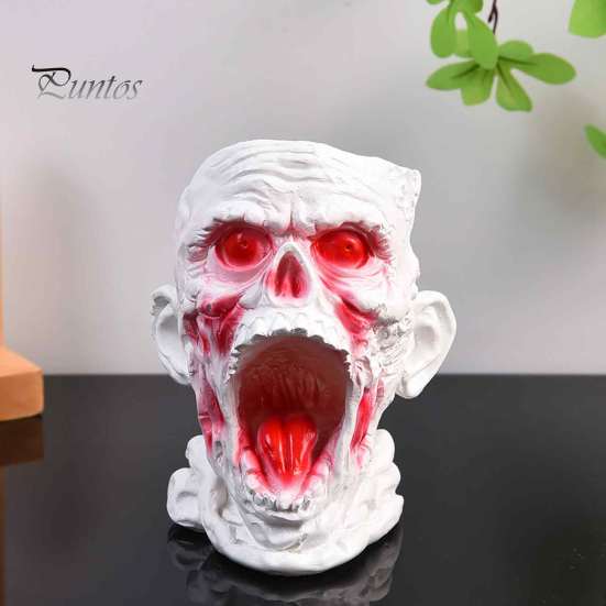 Niche Gothic Art Piece Skull Pen Holder, Realistic Zombie Head Makeup Brush Organizer, Large Capacity Desktop Stable Resin Cup Storage Container, Desk