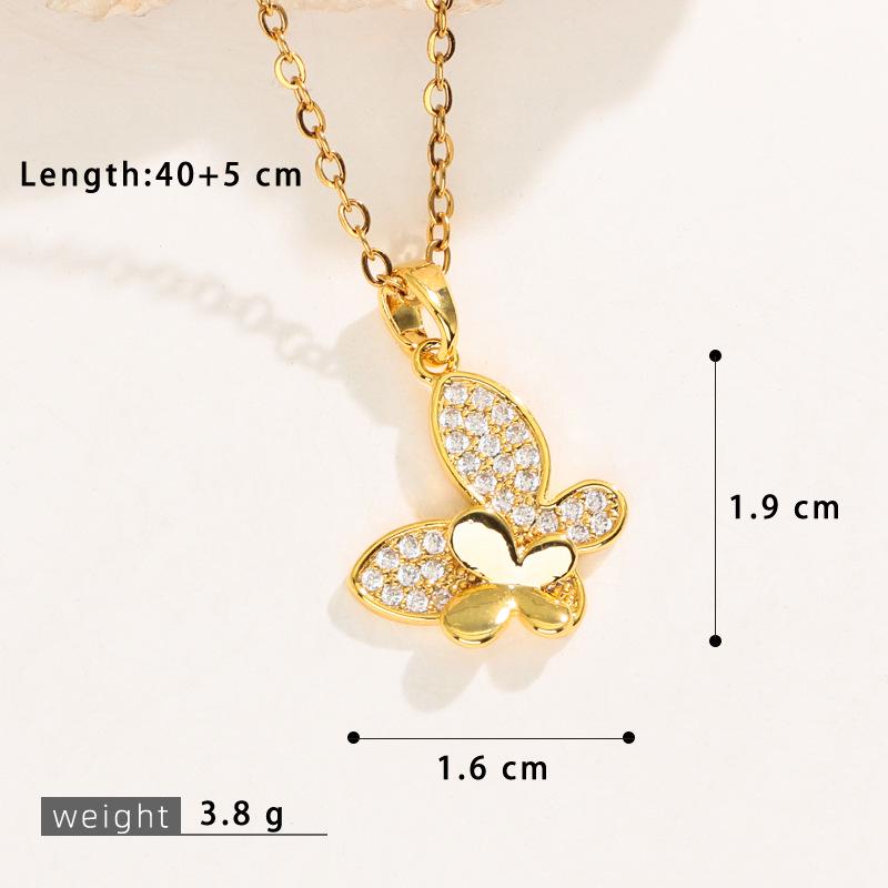 Korean Style Butterfly Pendant Necklace: Women's Colorful Zircon & Copper Jewelry, Non-Fading, Hot Selling Trend.