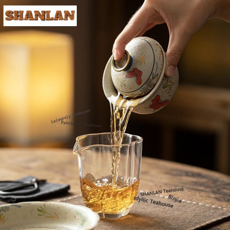 160ml Hand-painted Butterfly Orchid Gaiwan Vintage Tea Tureen Tea Bowl With Lid Kit Tea Maker Cover Bowl Kung Fu Tea Set Gift