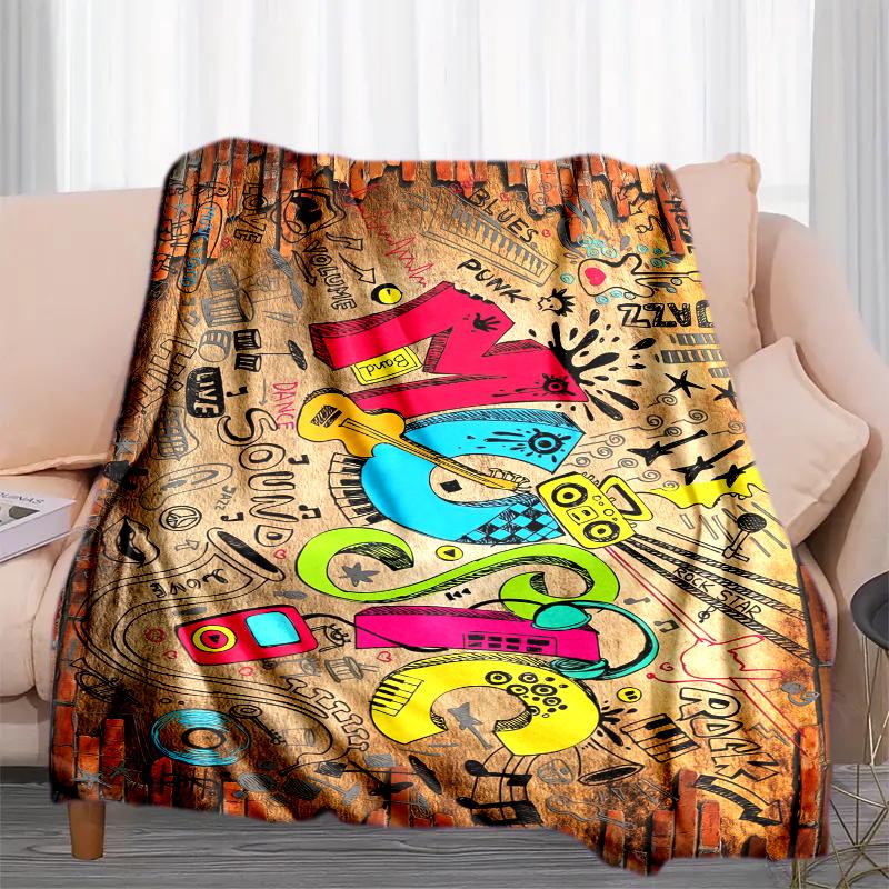1PC Musical Elements Printed Blanket, All Season Lightweight Home Office Outdoor Nap Multifunctional Blanket A10