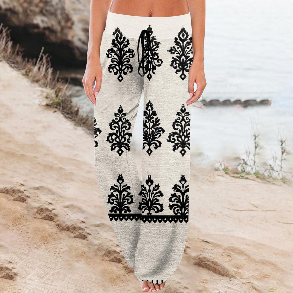 Women's Fashion Loose-Fit Drawstring Elastic Waist Casual Printed Pants