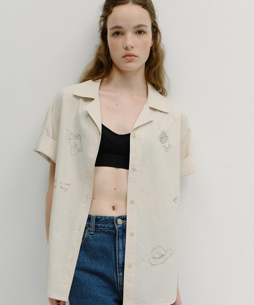 Beullaengkeu03 Drawing Embroidery Shirt (Light Beige)