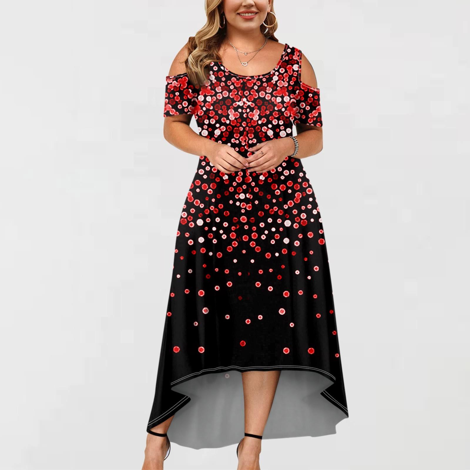 

Жіноча повсякденна модна сукня з принтом, круглим вирізом, пуловери з короткими рукавами XL червоний