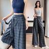 Plaid Strappy High-Waisted Wide-Leg Pants - Women's Korean Style Casual Long Pants
