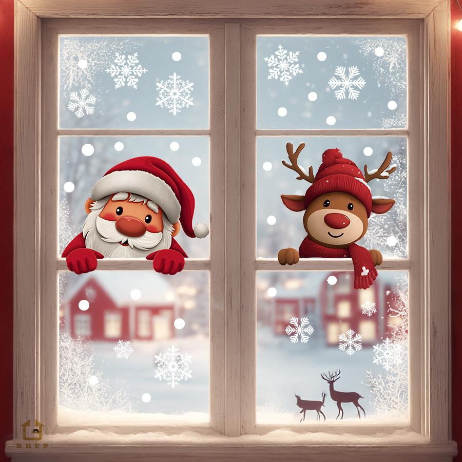 Santa Claus Elk Christmas Windows Electrostatic Stickers Snow Party Decor DIY Gifts Stickers Adhesive Christmas Decorative