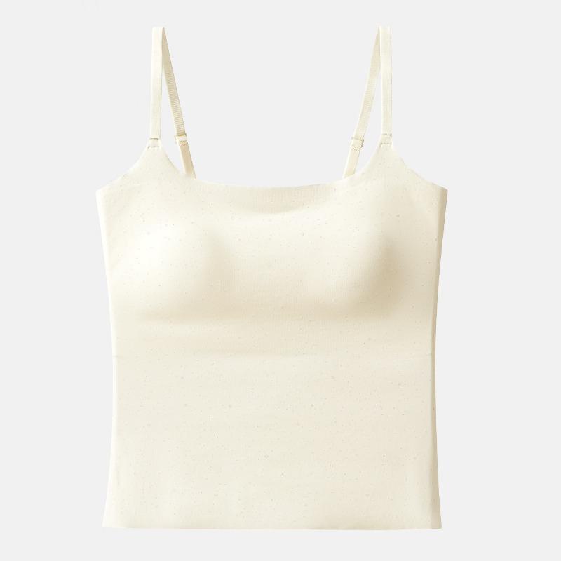 Women Summer Thin Cool Ice Silk Long Camisole Tank Top With Built In Chest Pad