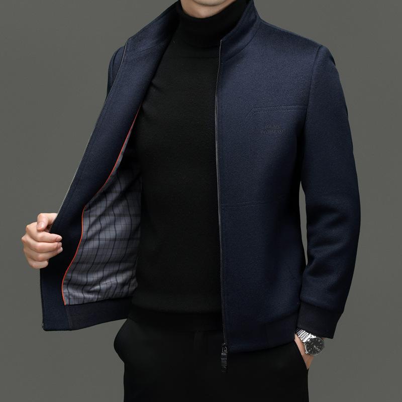 High-end 80.2% Wool + 10.5% Cashmere + 9.3% Mulberry Silk Men's Casual Business Zipper Stand-up Collar Jacket