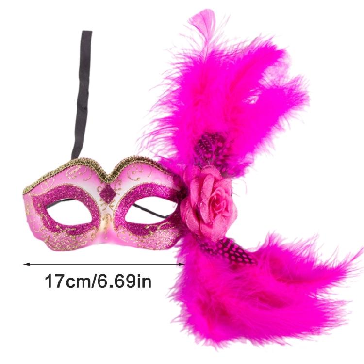 Damen Maskerade Maske Federdekoration mit Blume, Augenmaske Halbgesichtsmaske für Halloween Cosplay Maskerade