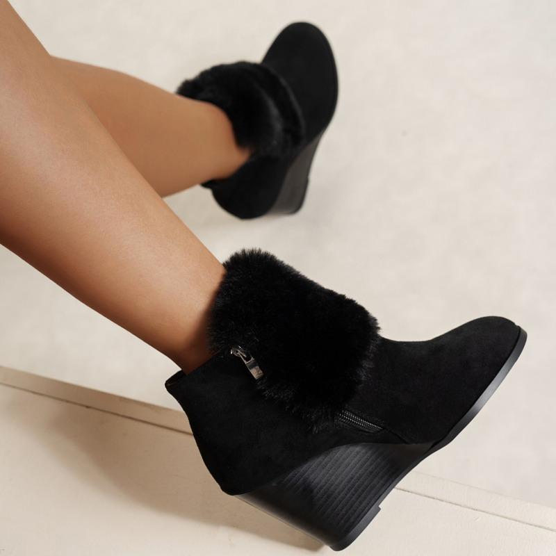 2024 Fashion Women's New Fashion Versatile Plush Thick Heel Short Boots Winter Plush Warm Thick-soled Women's Boots