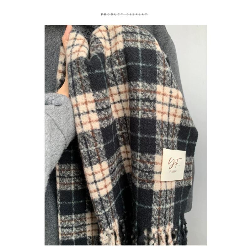 Plaid Student Scarf for Women Autumn and Winter Korean Version Versatile Plaid Contrast Color Imitation Cashmere Autumn and Winter Long Shawl