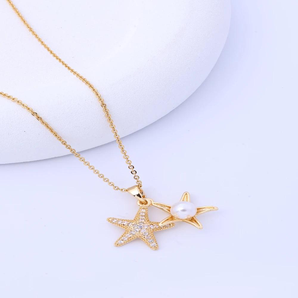 18K rose gold pearl starfish necklace for women, Japanese and Korean versions, fashionable and simple fashion, collarbone chain,