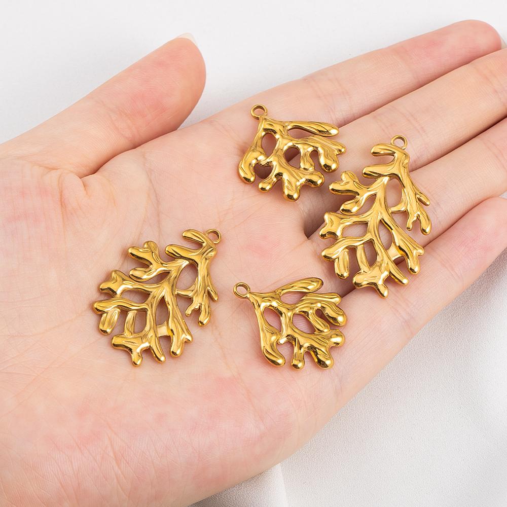 5pcs No Fade Tree Branches Leaf Charm Stainless Steel Gold Color Pendants For Jewelry Making Earring Keychain Supplies DIY Craft