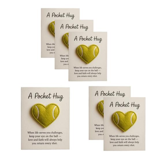 1/2/3Pcs Love Heart Tennis Pocket Hug with Positive Card Emotional Support Heart Shaped Ball Figurine Pocket Token Athletes Sports Fans Gift