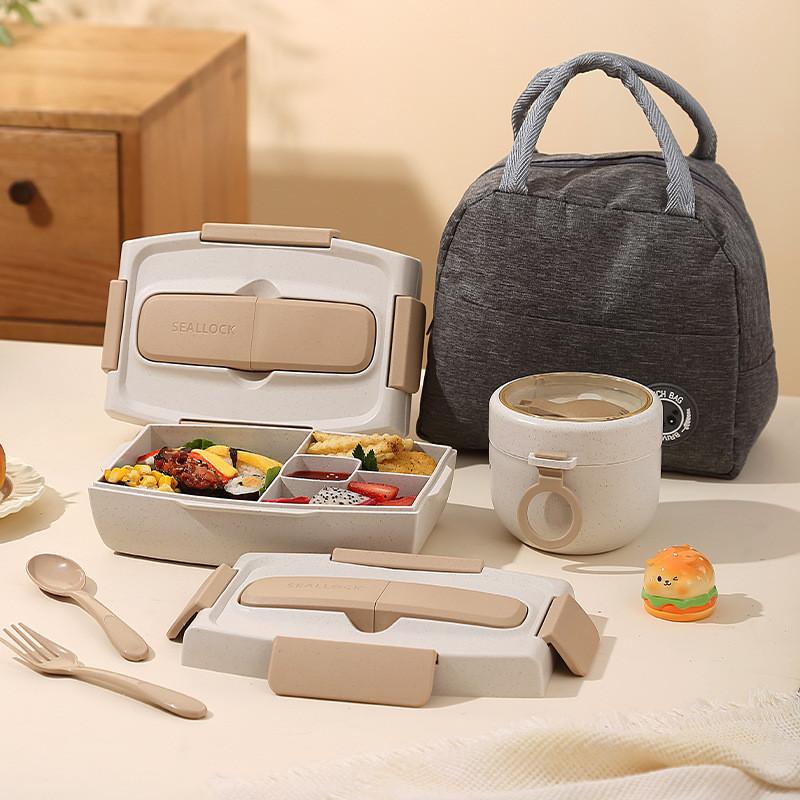 Wheat Straw Bento Box With Sealed Compartments For Adults And Office Lunches