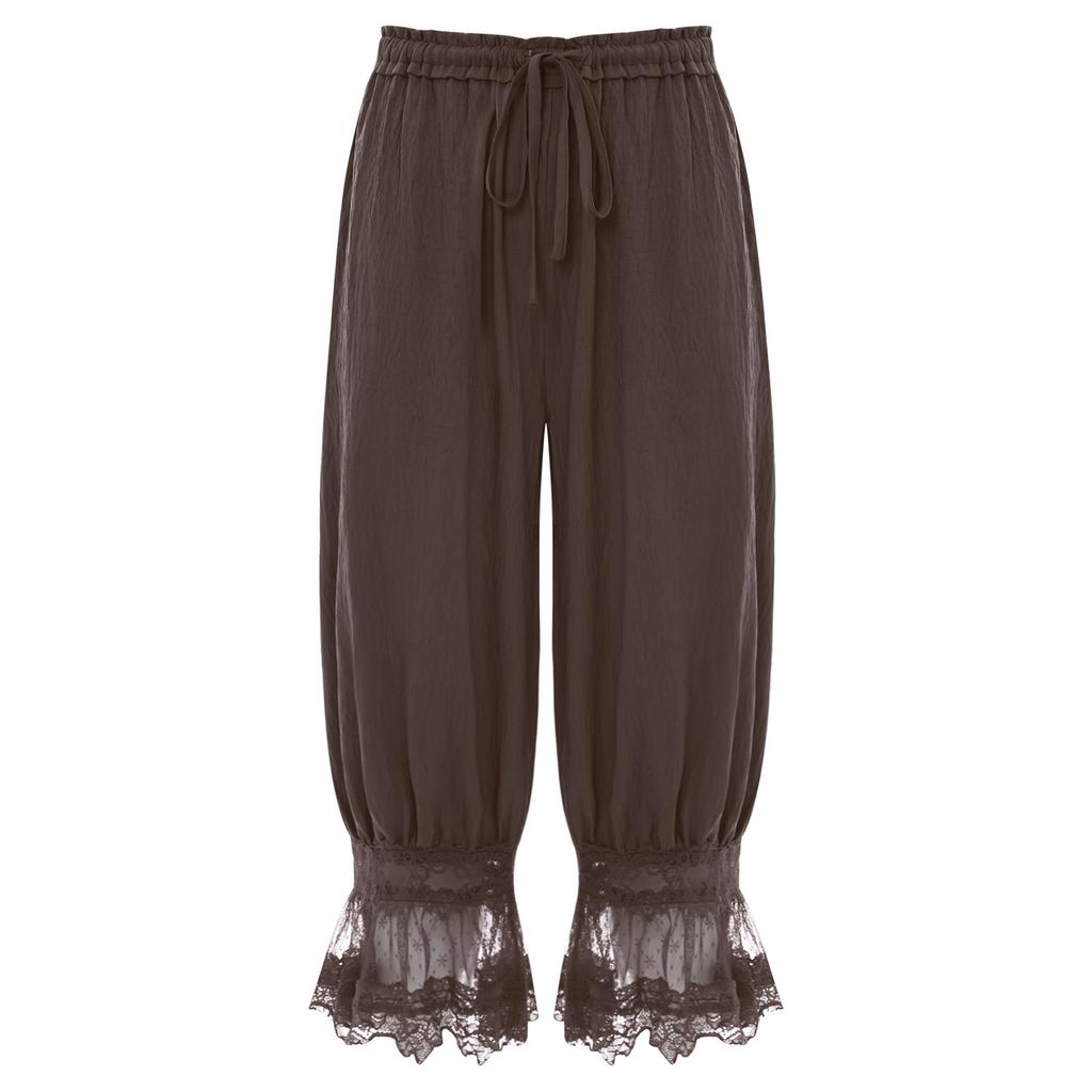 Womens Long Bloomers Loungewear Loose Harem Pants Elastic Waist Drawstring Medieval Style Midi Pants