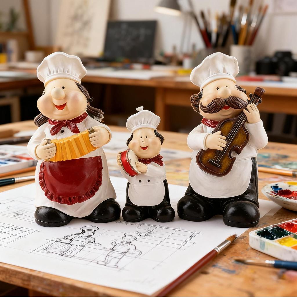 Chef Kitchen Decor 3Piece Decorations Holding Instrument Small Kitchen Decor For Home Dining Restaurant Pantry Theme Room Gnome