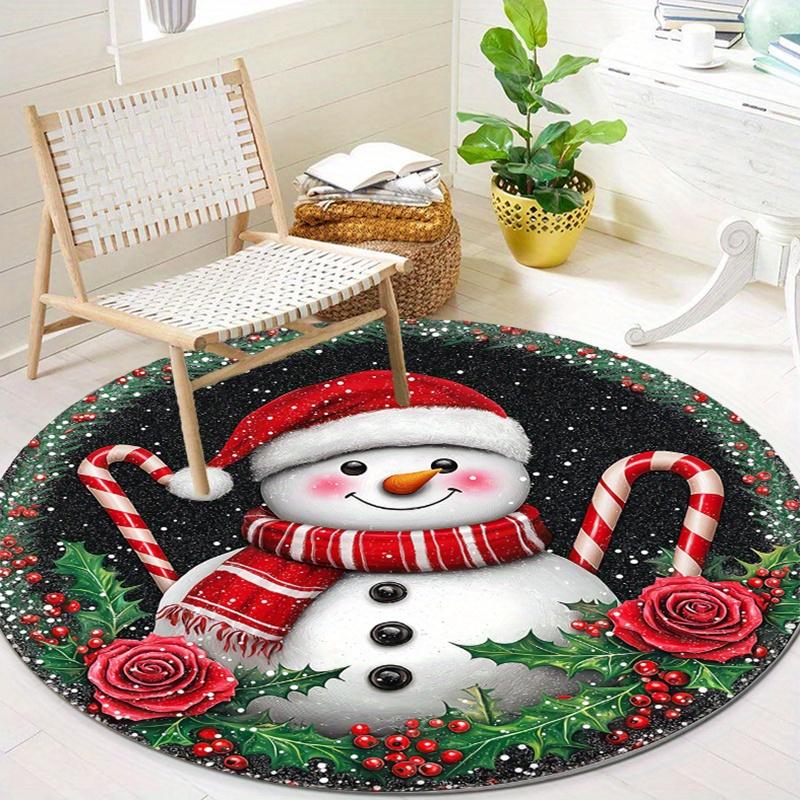 1pc Cute Snowman Christmas Round Rug - Non-slip, Fade-resistant Polyester Floor Mat for Living Room, Bedroom