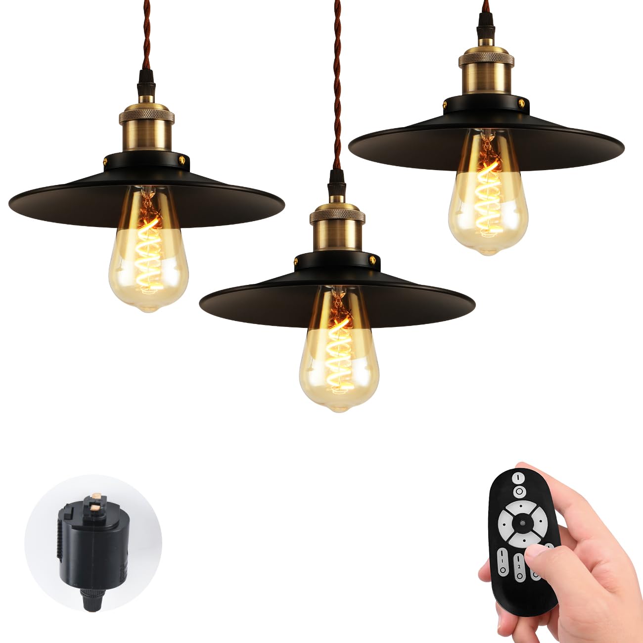 

UEWIT Dimmable and Color-Adjustable Pendant Lights, Set of 3, Nordic Style, Duct Rail Style, 22cm Diameter, E26 Base, 300LM, 4.5W (20W Equivalent),