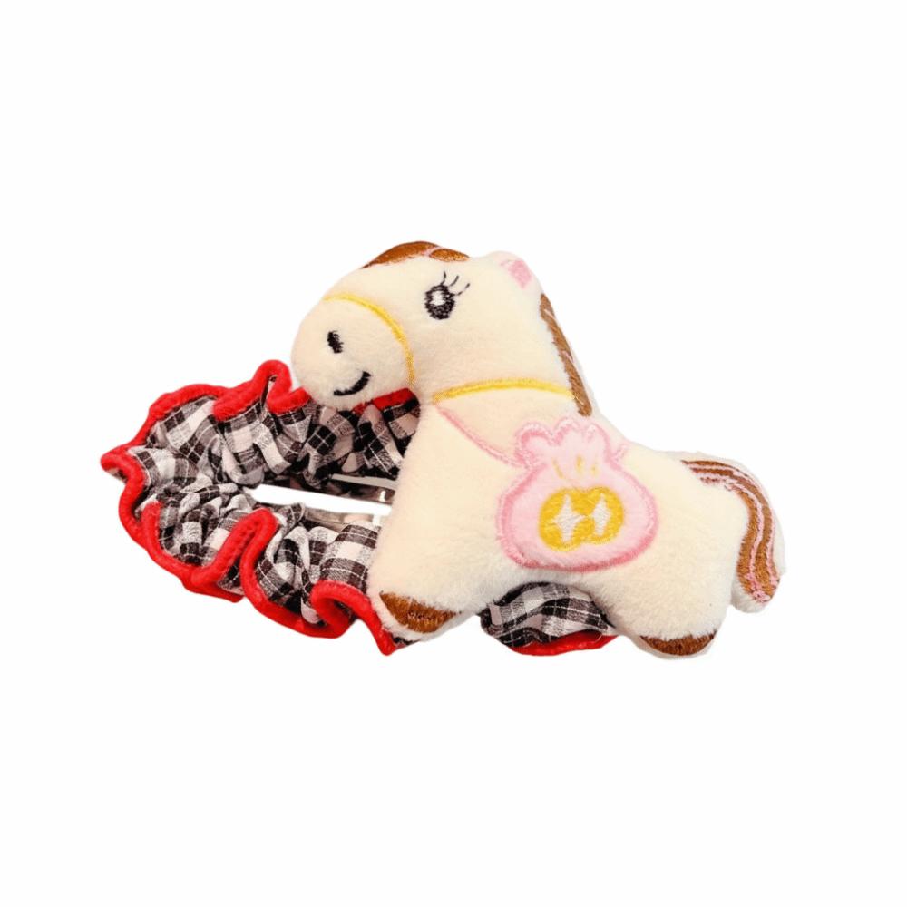 Grid Cartoon Hair Clip Large Plush Edge Clip Creative Horse Hairpins  2026 New Year