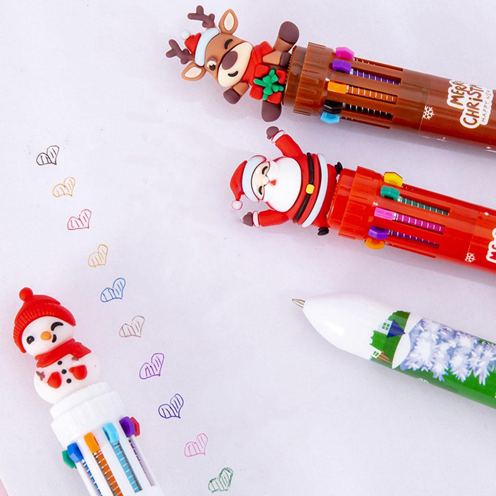 1 Piece Cute Christmas Ballpoint Pen Press Cartoon Reindeer Grandfather Multicolor 10 In 1 Colors Stationery School Office Supply