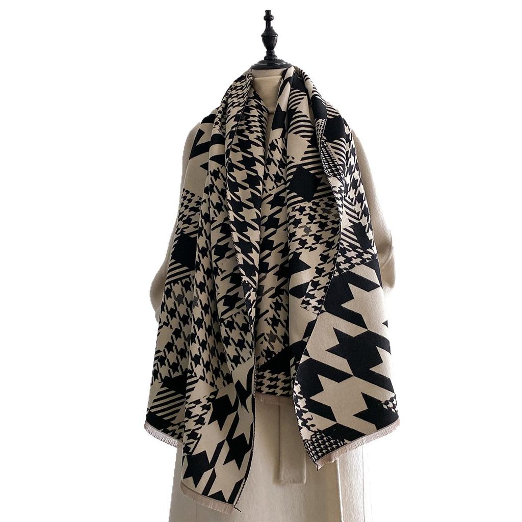 Swing And Winter Bird Grid Jacquard Women'S High-End Imitation Cashmere Shawl Versatile Thickened Warm Scarf