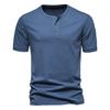 Men's Casual Short-Sleeve Henley T-Shirt: Solid Color, Loose Fit, Three-Button Collar