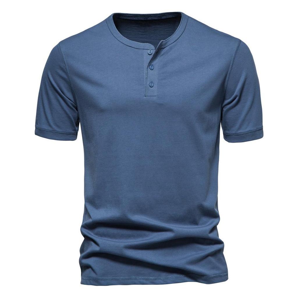Men's Casual Short-Sleeve Henley T-Shirt: Solid Color, Loose Fit, Three-Button Collar