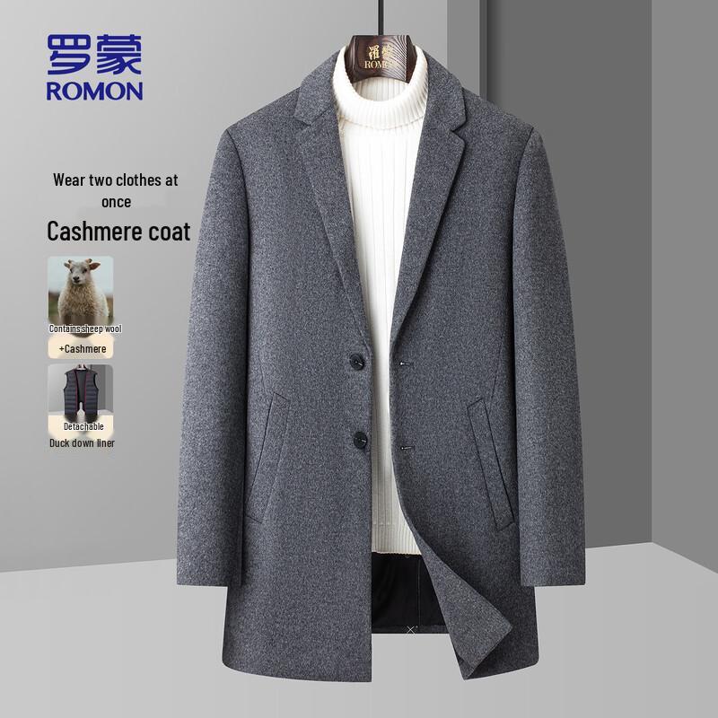 

ROMON Men s Mid-Length Wool Blend Overcoat with Down Liner M