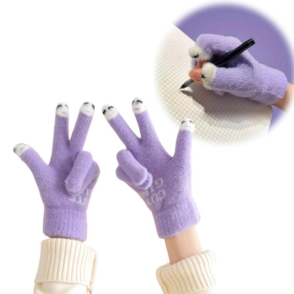 Thickened Warm Gloves Women's Leaky Finger Gloves Washable Knitted Gloves  for Touch Screen