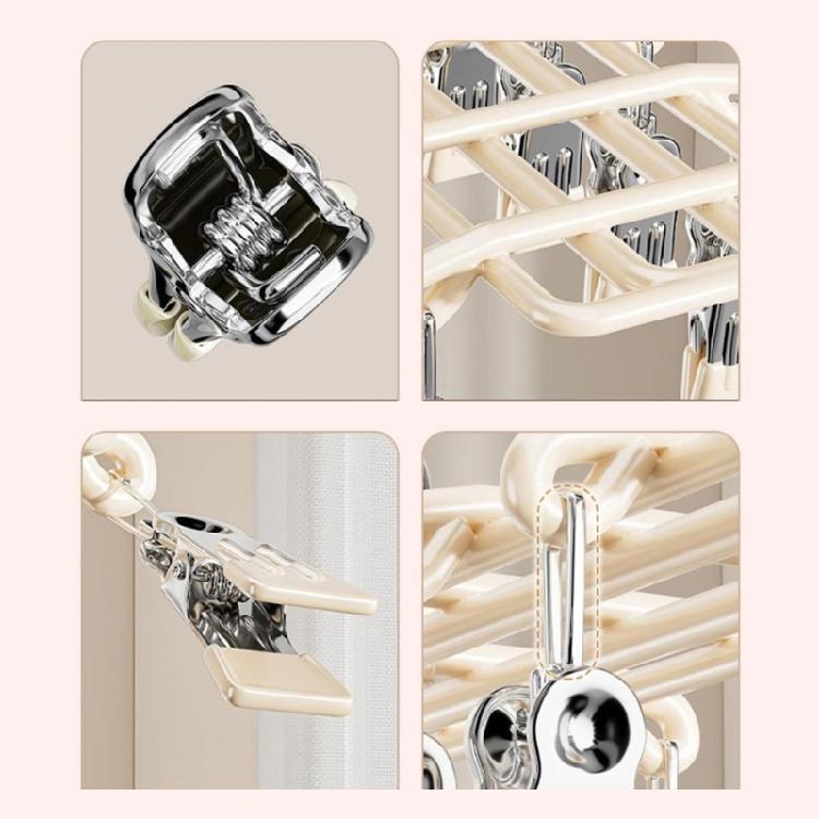 Balcony Laundry Hanger With 20 Clip Frame and Hanging Hook, Plastic Coated Drying Rack for Small Garments and Towels