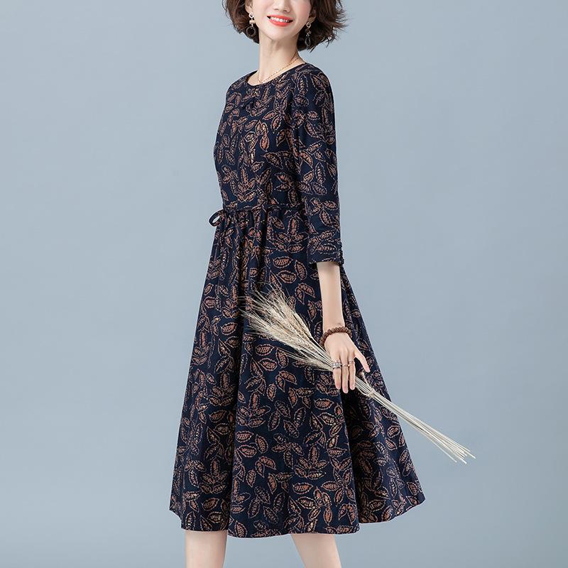 2024 Floral Long-Sleeved Dress for Women, Elegant Spring/Autumn Wear for Middle-Aged to Elderly (Age 40+)