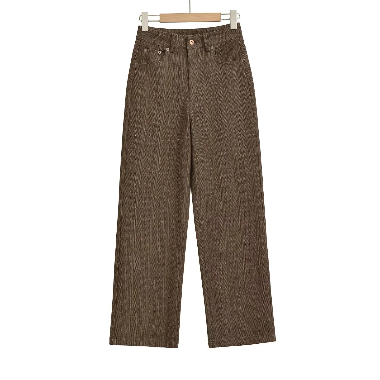 High Waist Apricot Wide-Leg Jeans - Women s Early Spring Floor-Length Pants L