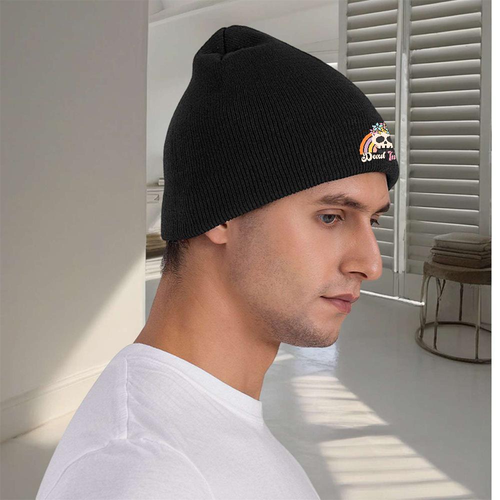 1pc Dead Inside Beanie Hat Gothic Skull Rainbow Floral Day of The Dead Winter Knit Cap Windproof Acrylic Blend Unisex One Size