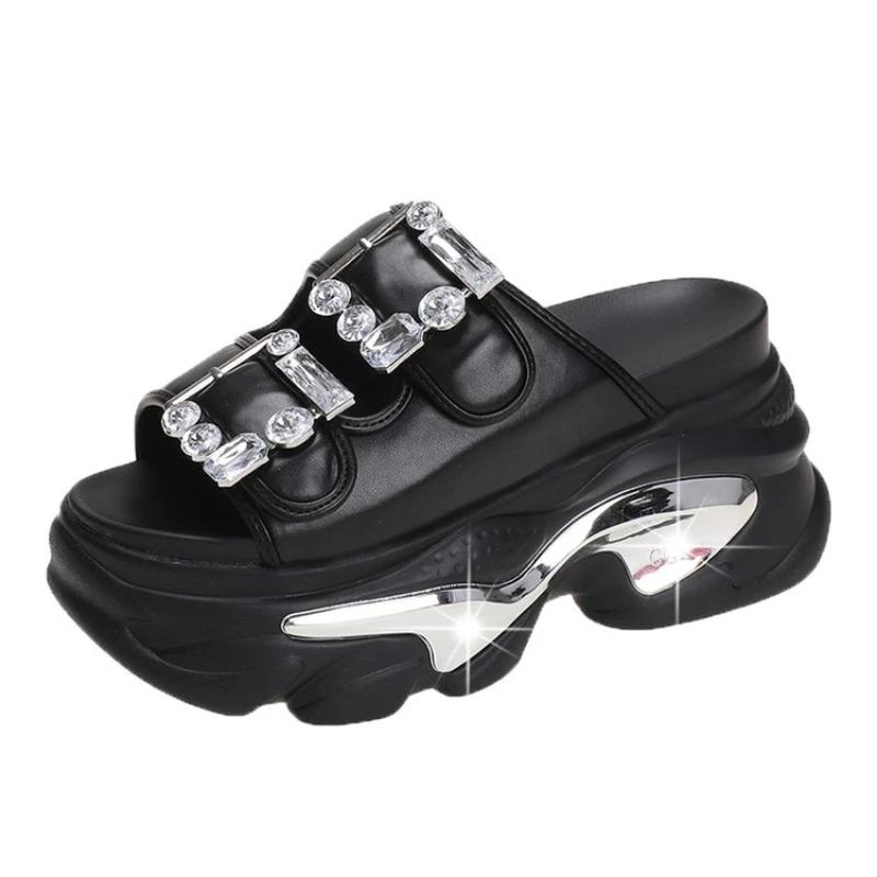 Fashion New Summer Women Slippers Flip-Flops Ladies Beach Bling Shoes Wedge Heels Shoes Woman High Platform Slippers Outside Sandals 8CM