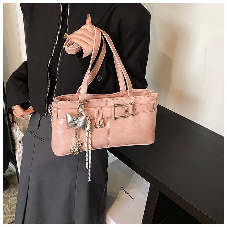 Belt Buckle Design Shoulder Satchels Bag for Women 2025 New In Luxury Designer Handbags Branded Fashion Totes with Pendant
