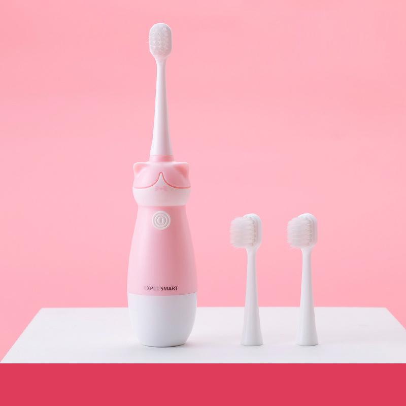 3-12 Anni Spazzolino Elettrico Intelligente a Doppia Frequenza per Bambini Impermeabile Carino Gatto Bambino Sonico