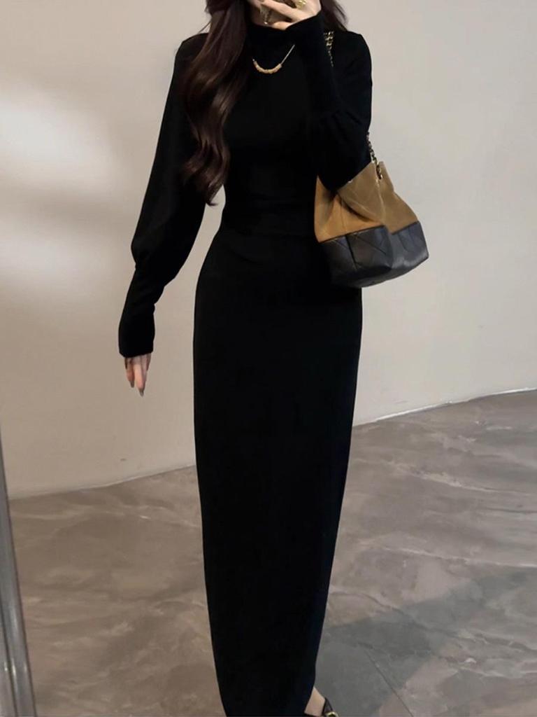 New Winter Retro Lantern Sleeve Slim Fit Half-High Collar Sweater