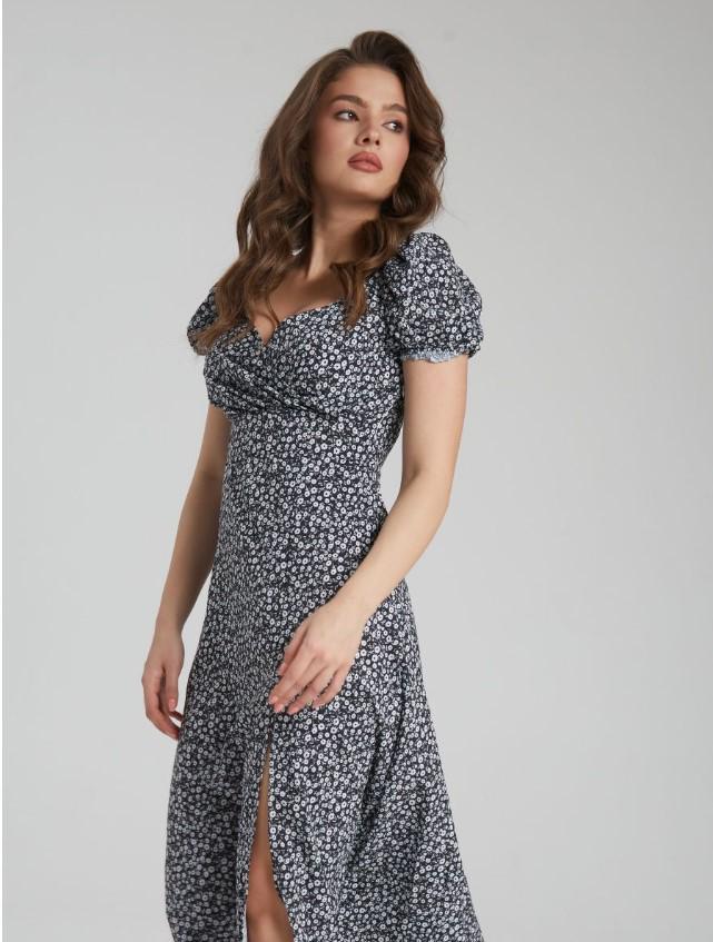 

Женское летнее облегающее платье с принтом, короткими пышными рукавами и разрезом Extra Large чёрный