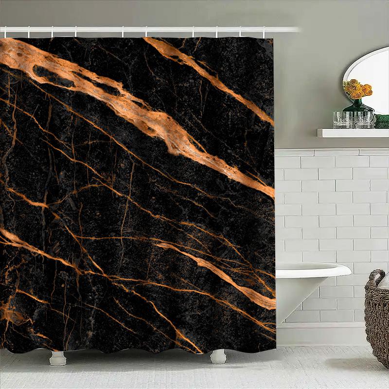 Luxurious Gold Marble Shower Curtain Modern Black Bath Decor Waterproof Fabric For Bathroom Large Size Customizable Printing