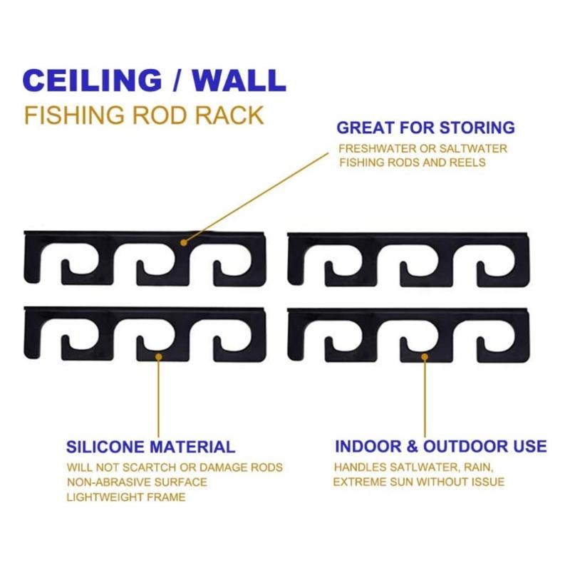 Space Saving Fishing Pole Storage Wall Ceiling Rod Rack Holds 6 Rods Fishing Rod Holders for Wall Fishing Pole Holders
