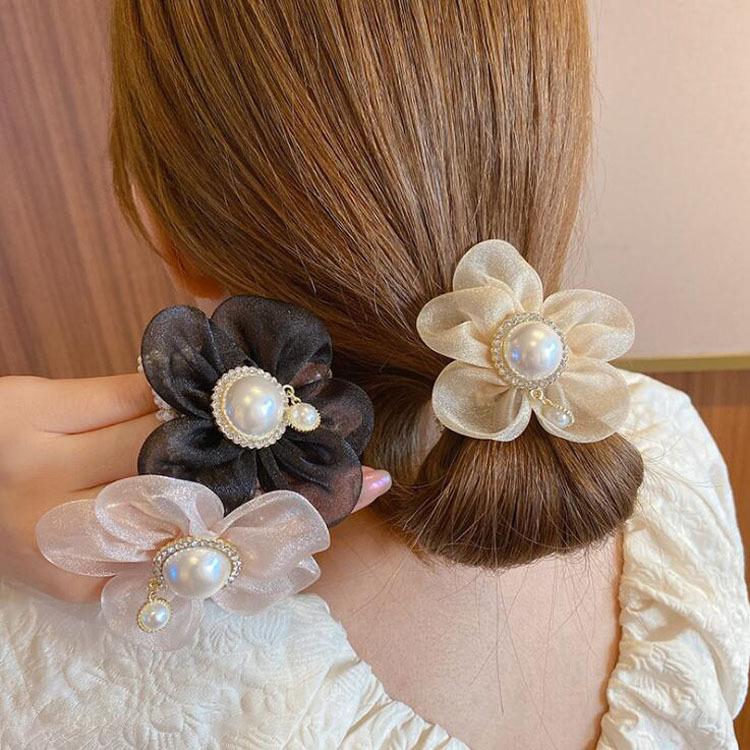 

Eugen Yarn Flower Pearl Hair Band, Fairy Temperament Hair Accessories Head Flower Tie Hair Rubber Band Headband Female Headgear чорний