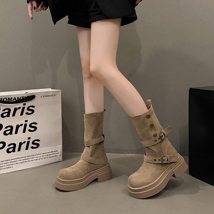 Thick-soled Boots Women's 2025 New Autumn and Winter But Knee Suede Boots Women's Thin Tall Knight Boots